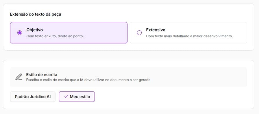 Tela para personalização da resposta à acusação
