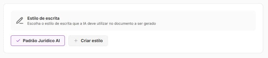 Tela para escolher o estilo de escrita no Recurso ao CETRAN