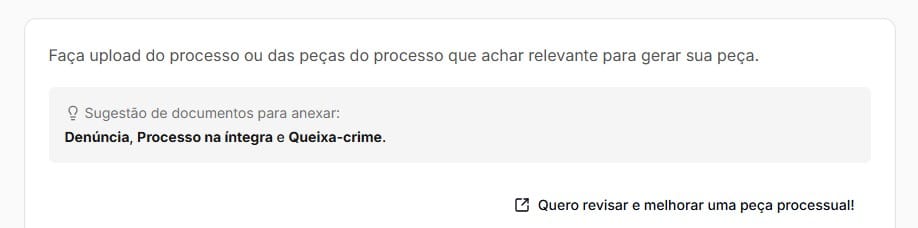Tela para fazer uploud do processo