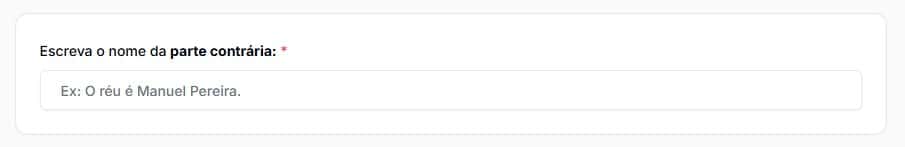 Tela para preencher nome da parte contraria na Ação de Adjudicação Compulsória