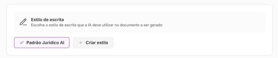 Tela para escolha de estlo de escrita