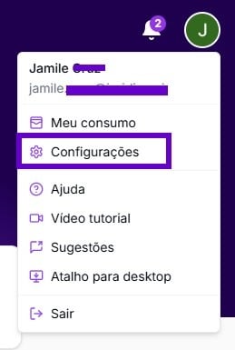 Aba para configurações