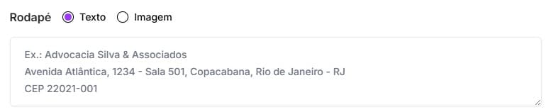 Tela para personalizar rodapé