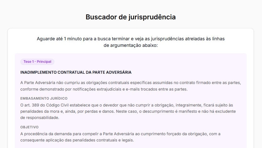 Tela para adicionar jurisprudência na ação de obrigação de fazer