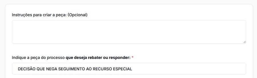 Tela para dar instruções e fundamentar melhor a contraminuta ao agravo em recurso especial