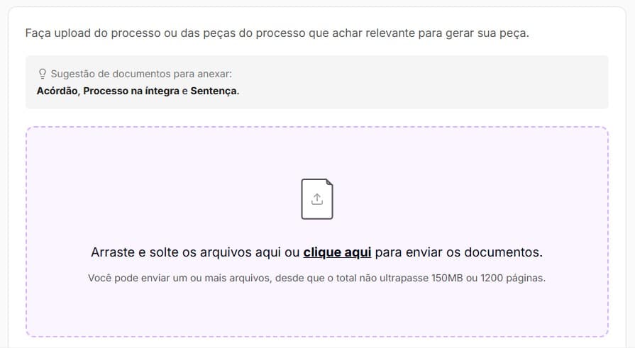 Tela para uploud de documento 