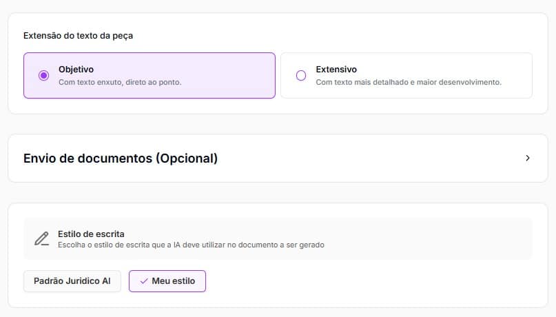 Tela para personalizar sua ação de obrigação de fazer