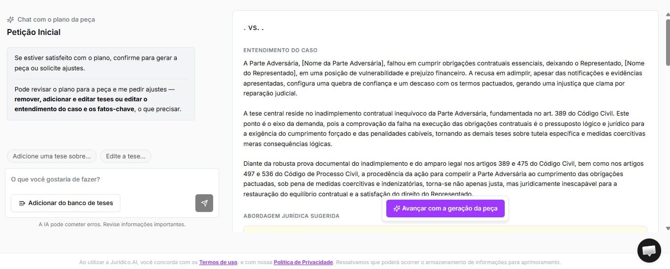 Tela para conferir a prévia da ação de obrigação de fazer