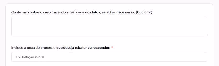 Tela para adicionar mais informações e gerar sua contraminuta de agravo de instrumento