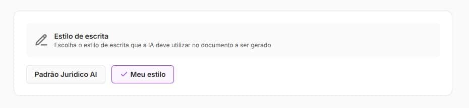 Tela para escolher estilo de escrita