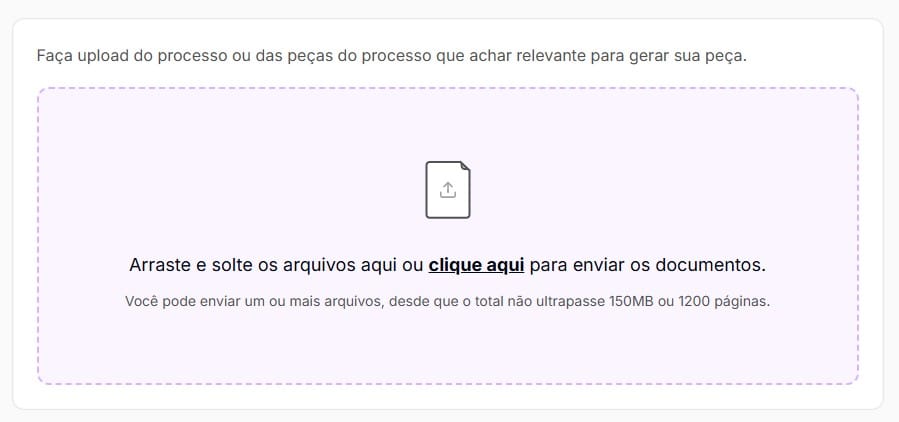 Tela para fazer uploud de documentos