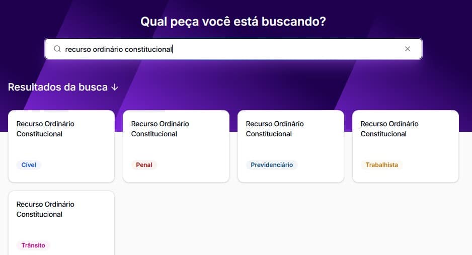 Tela para selecionar Recurso Ordinario Constitucional