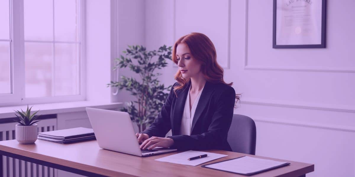 reconvenção Uma advogada trabalhando em um processo de reconvenção.