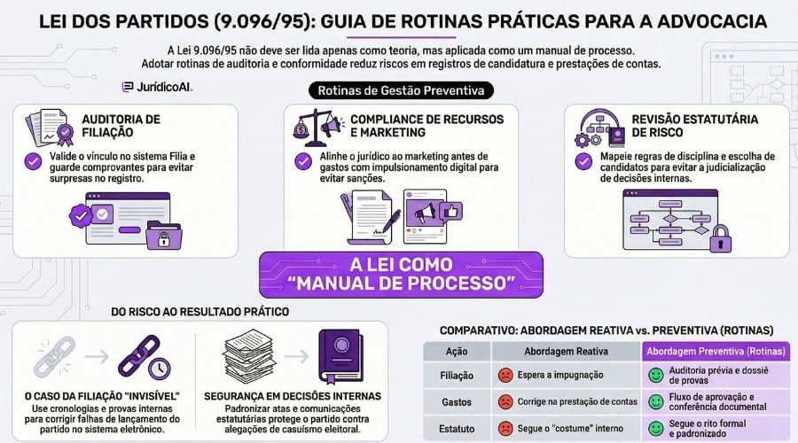 Guia com exemplos e rotinas ajudam o advogado a aplicar a Lei dos Partidos Políticos (Lei 9.096/95).