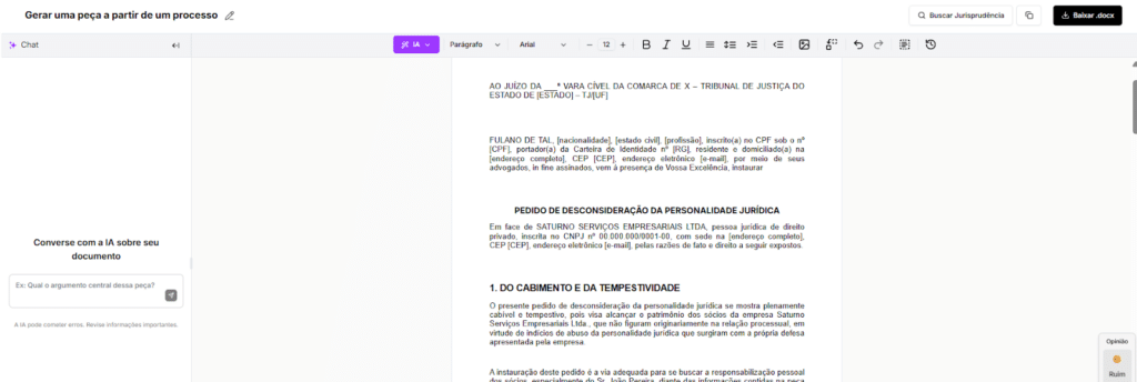 Modelo de Pedido de Desconsideração da Personalidade Jurídica finalizado