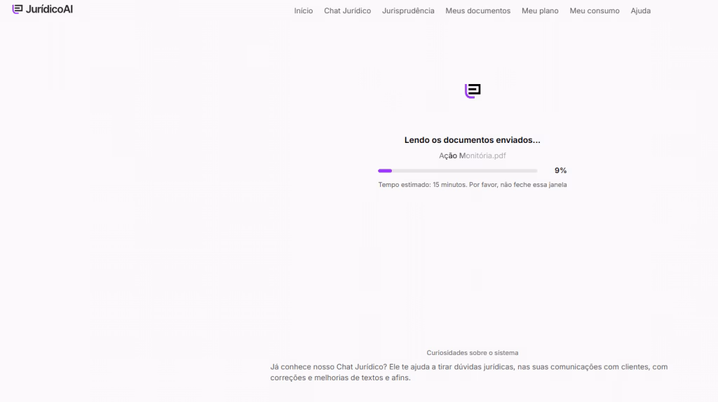 IA da Jurídico AI analisará os documentos anexados e todas as informações registradas no campo de instruções para elaborar o modelo de Embargos à Monitória.