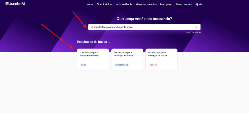 pesquisa do modelo de Manifestação para Produção de Provas
