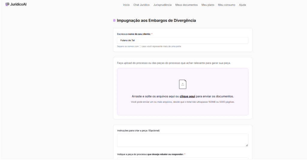 Informações para criar o modelo de impugnação aos embargos de divergência