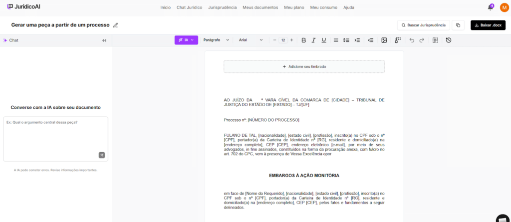 Seu modelo de Embargos à Ação Monitória está concluído.