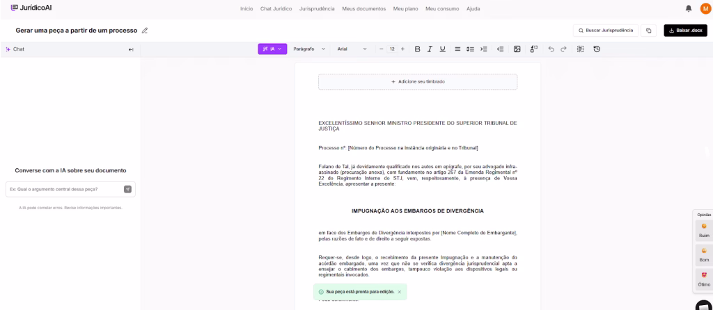 modelo de impugnação aos embargos de divergência finalizado.