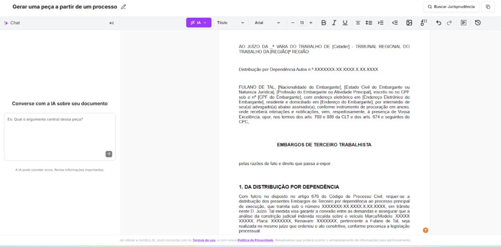 Modelo de Embargos de Terceiro Trabalhista finalizado.