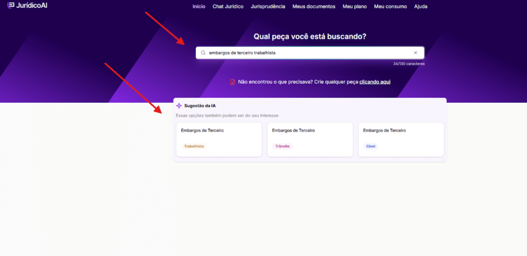 Modelo de Embargos de Terceiro Trabalhista na Jurídico AI