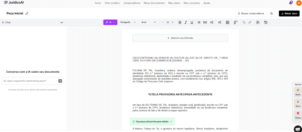 Modelo de Tutela Provisória Antecipada Antecedente finalizado