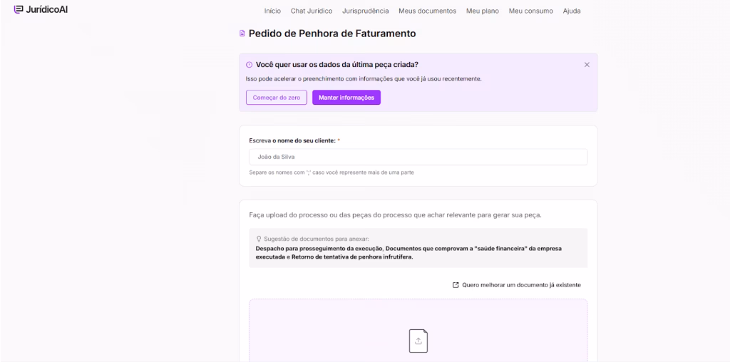 Criando modelo de Pedido de Penhora de Faturamento.