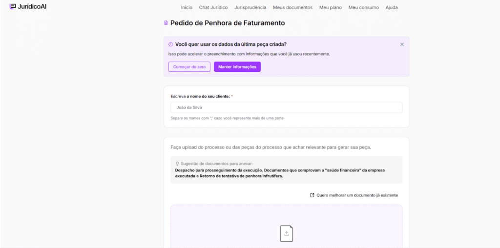 Criando modelo de Pedido de Penhora de Faturamento.