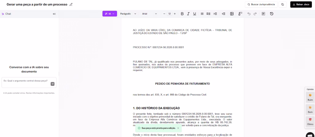 modelo de Pedido de Penhora de Faturamento finalizado.