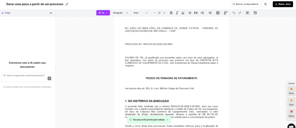 modelo de Pedido de Penhora de Faturamento finalizado.