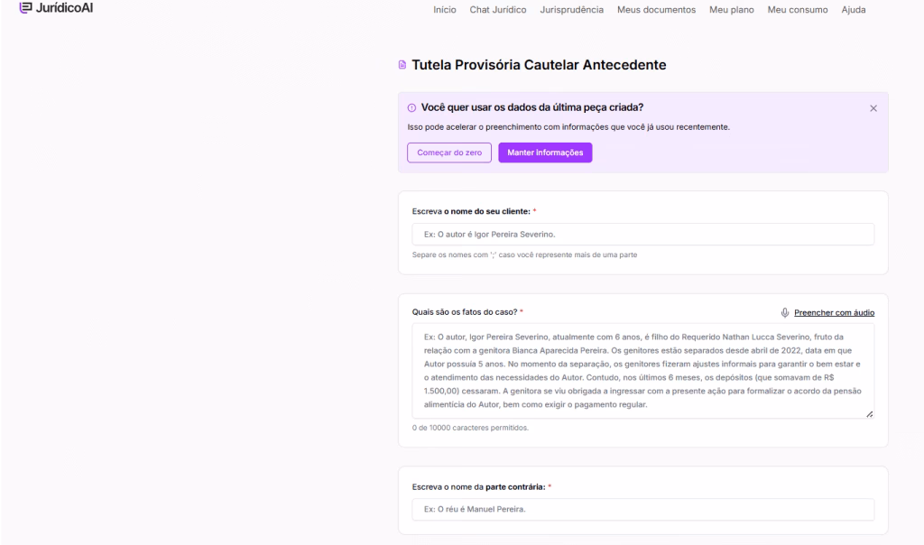 Informações para criar seu modelo de Tutela Provisória Cautelar Antecedente