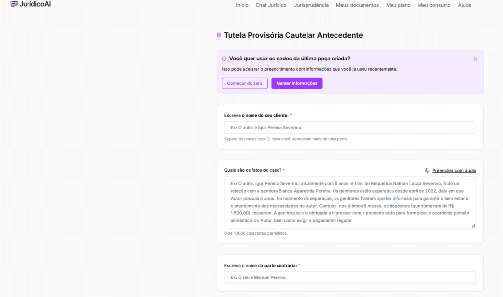 Informações para criar seu modelo de Tutela Provisória Cautelar Antecedente