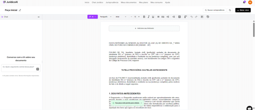 Tutela Provisória Cautelar Antecedente finalizada. 