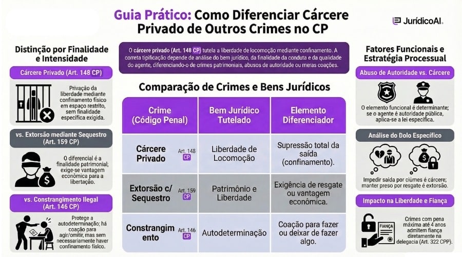 Diferenciar cárcere privado de outros crimes no CP.