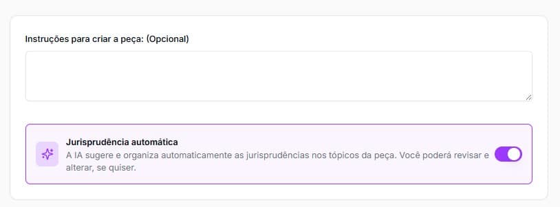 Tela para dar instruções sobre a peça