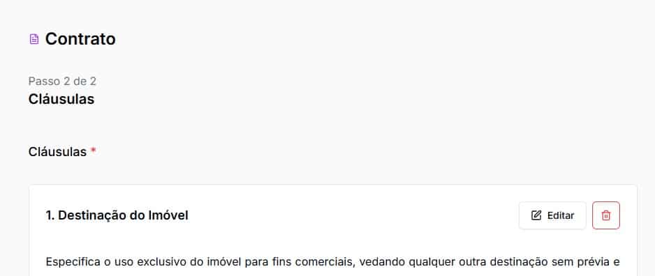 Tela com prévia do contrato de arrendamento comercial