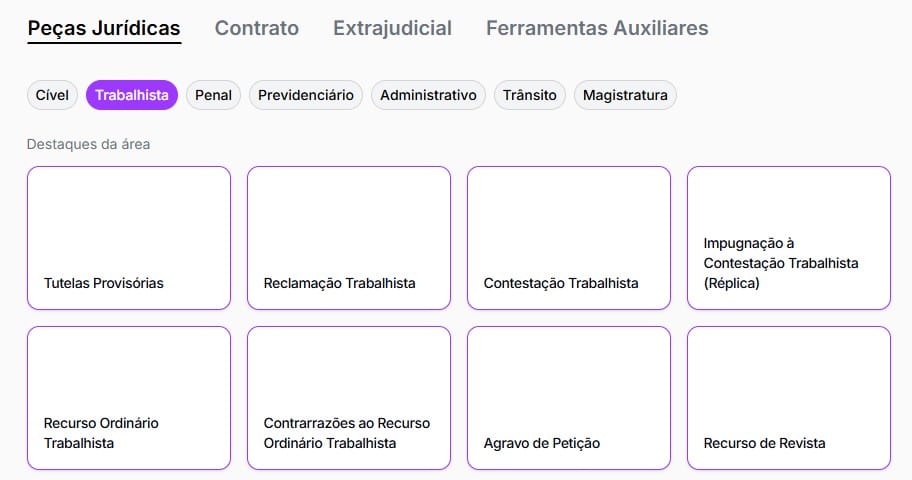 Peças trabalhistas na Jurídico AI