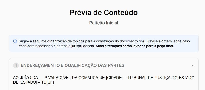 Analise a prévia da petição