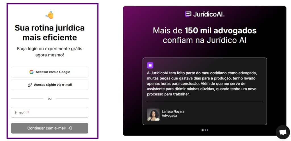 Tela de login da jurídico AI