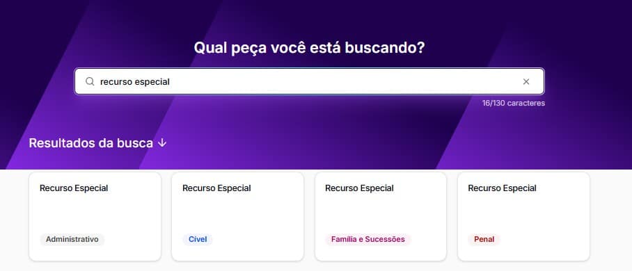 Tela para pesquisar por Recurso especial