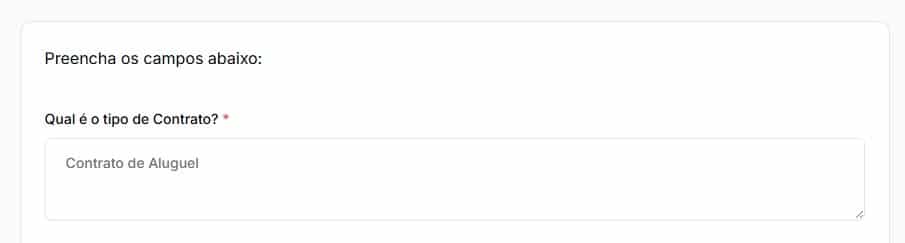 Tela para preencher com tipo do contrato