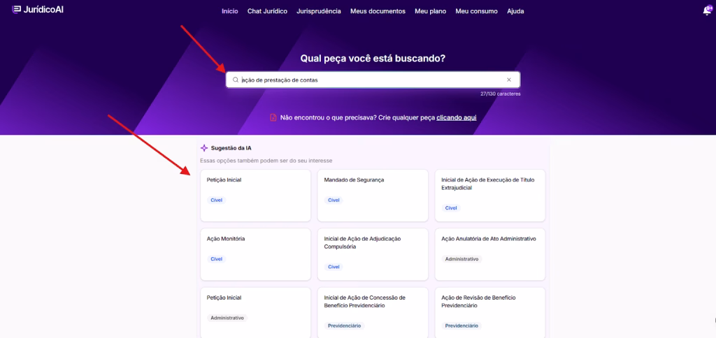 Pesquisa do modelo de Ação de Prestação de Contas  