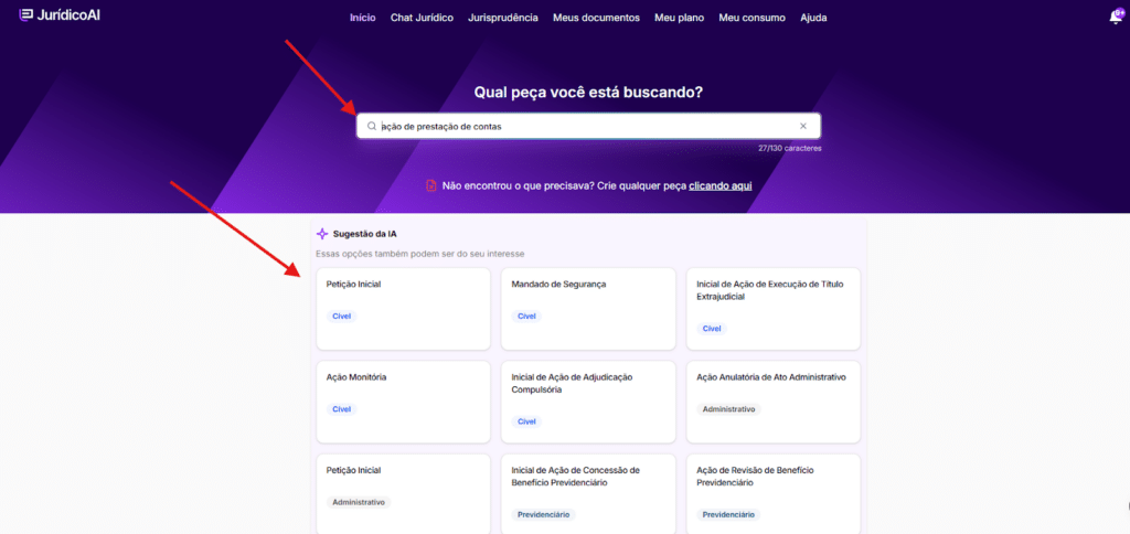 Pesquisa do modelo de Ação de Prestação de Contas  
