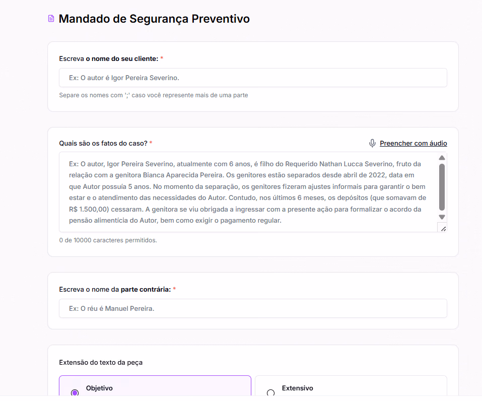 informações para fazer o Modelo de Mandado de segurança previdenciário preventivo

