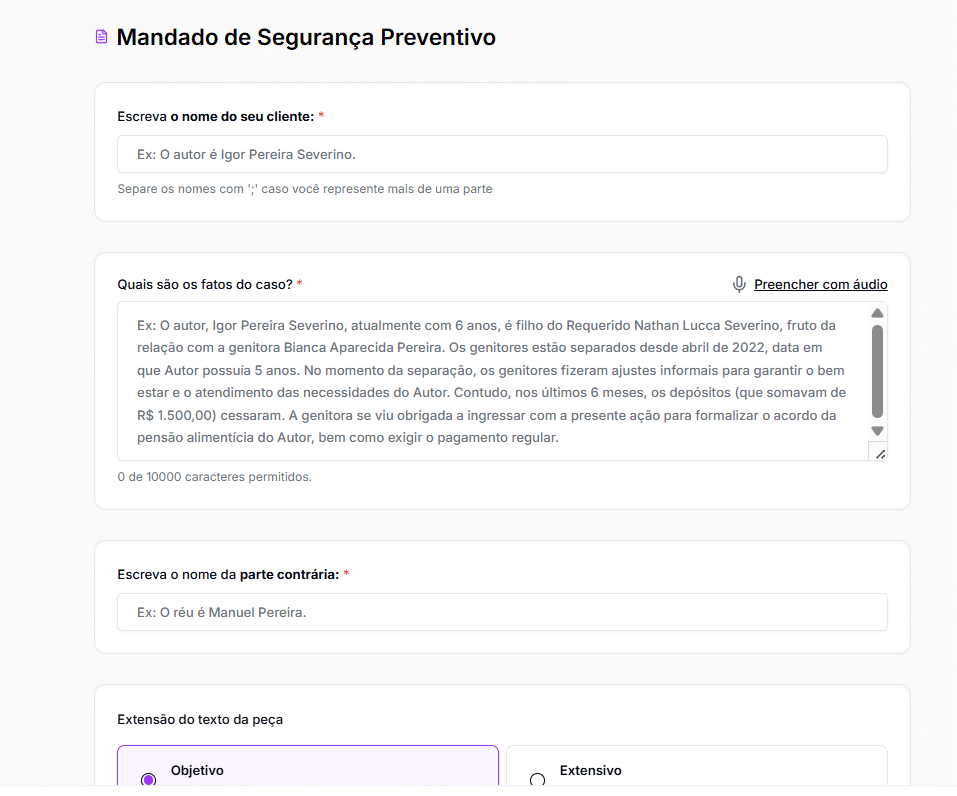 informações para fazer o Modelo de Mandado de segurança previdenciário preventivo
