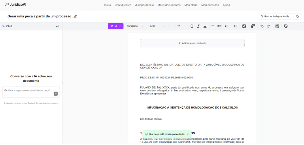 Modelo de Impugnação à Sentença de Homologação dos Cálculos finalizado.