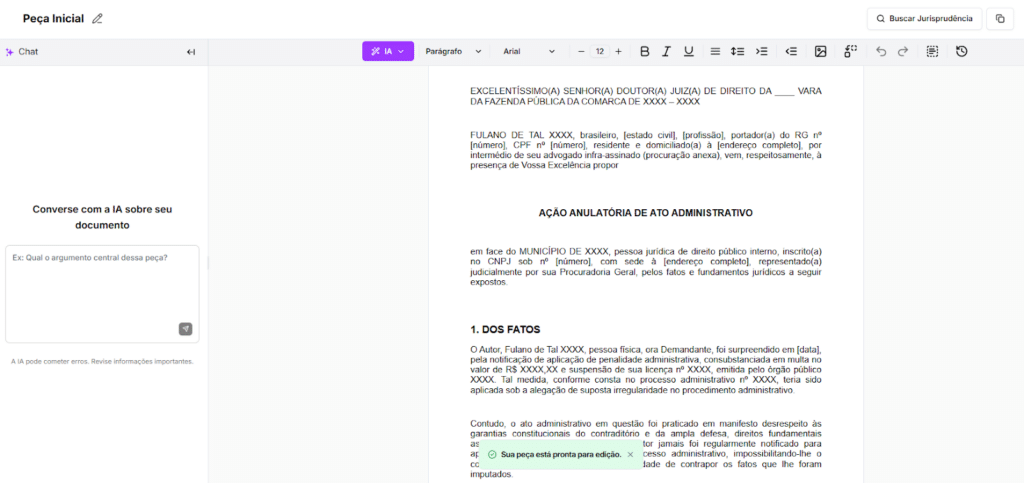 Modelo de Ação Anulatória de Ato Administrativo finalizado