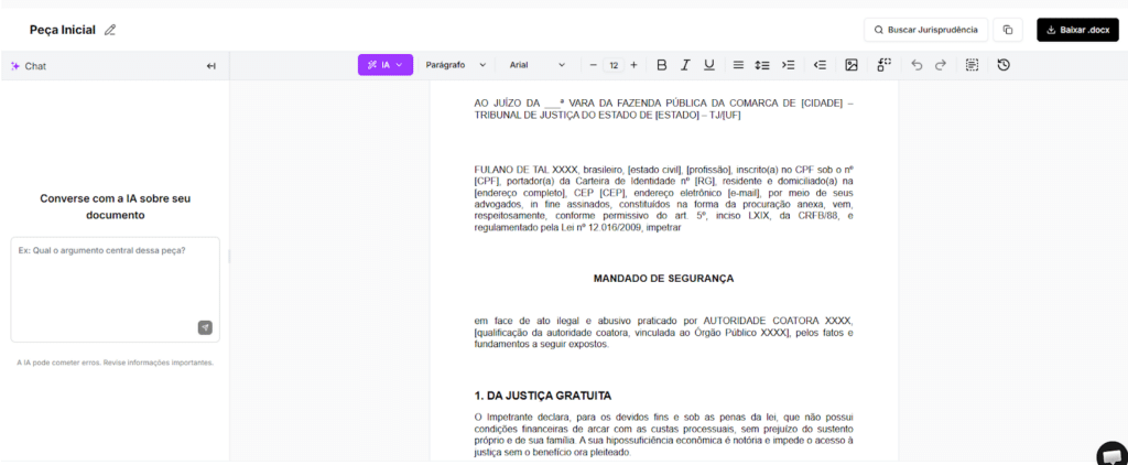 Modelo de Mandado de Segurança Administrativo Repressivo finalizado.