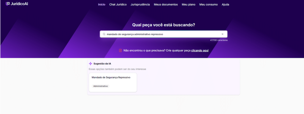 Pesquisa do modelo modelo de Mandado de Segurança Administrativo Repressivo